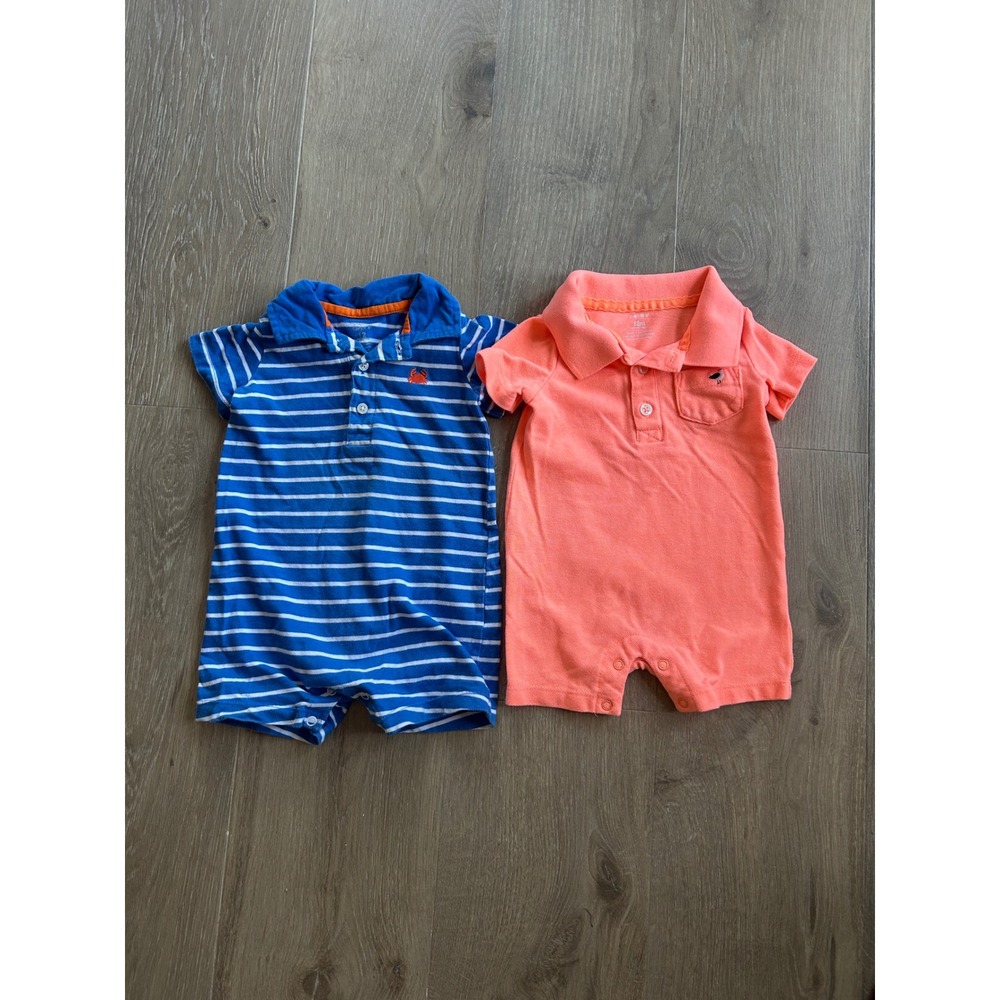 Bundle of 2 Carters Short Sleeve Rompers Baby Boy 12M Spring & Summer Rompers